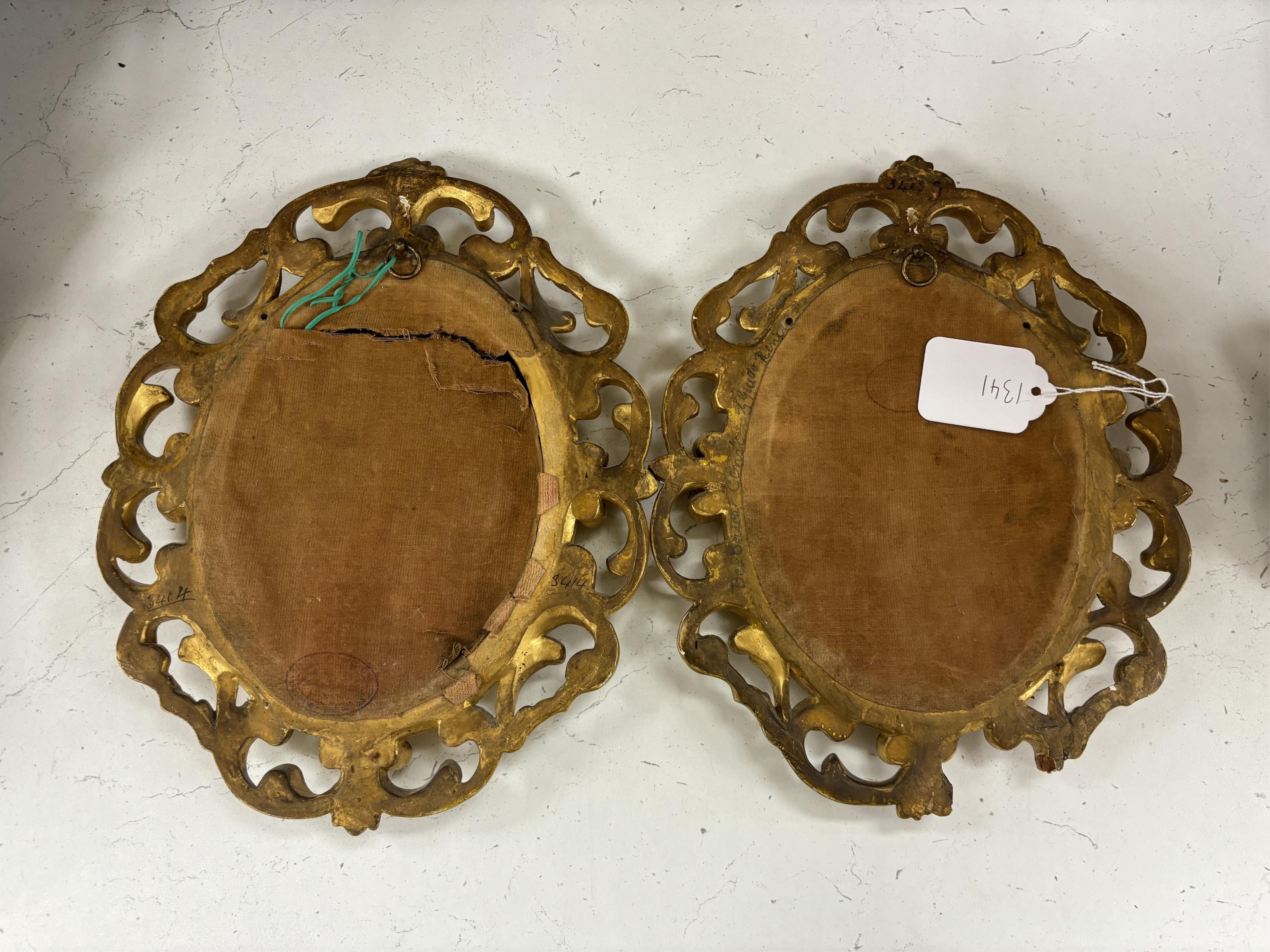 A pair of Continental oval porcelain plaques hand painted with female portraits, housed in Florentine giltwood frames (2)